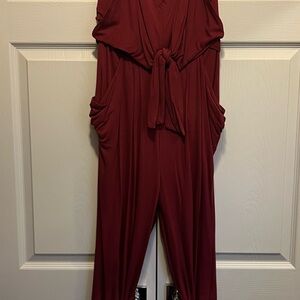Moulinette Soeurs Burgundy Tie-Front Jumpsuit – Anthropologie